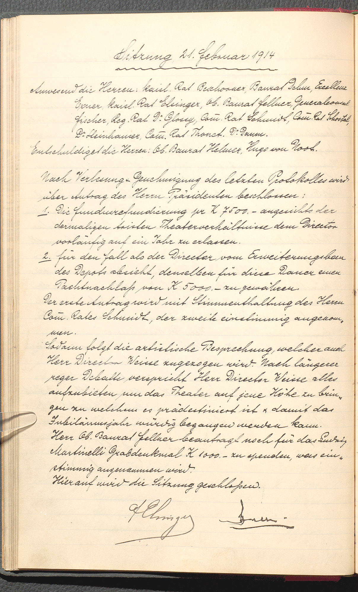 Protokolle der Ausschusssitzungen des Vereines des Deutschen Volkstheaters