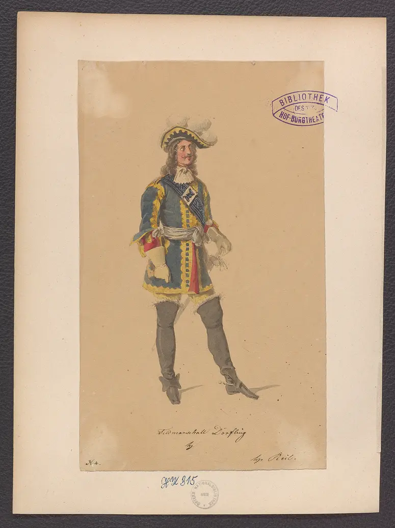 Prinz Friedrich von Homburg, Titel der Serie: Figurinen des k.k. Hof-Burgtheaters, Titel der Veranstaltung: Die Schlacht bei Fehrbellin