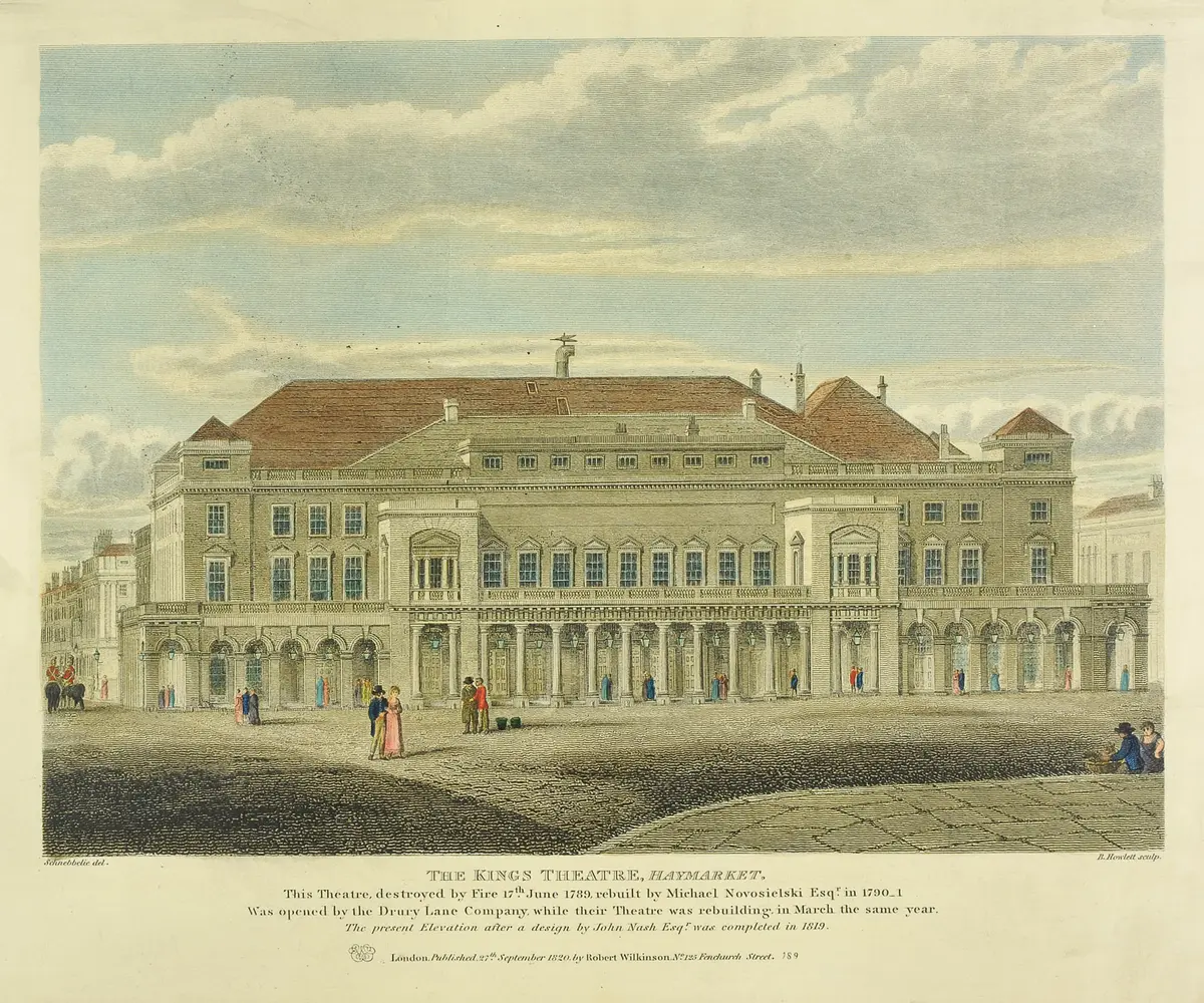 London, Her Majesty's Theatre, Haymarket, Weiterer Titel: London, Queen's Theatre, Haymarket, Weiterer Titel: London, King's Theatre, Haymarket, Weiterer Titel: London, His Majesty's Theatre, Haymarket, Weiterer Titel: London, Italian Opera House, Haymarket, Titel in Vorlageform: The Kings Theatre, Haymarket, Titel der Serie: Londina Illustrata