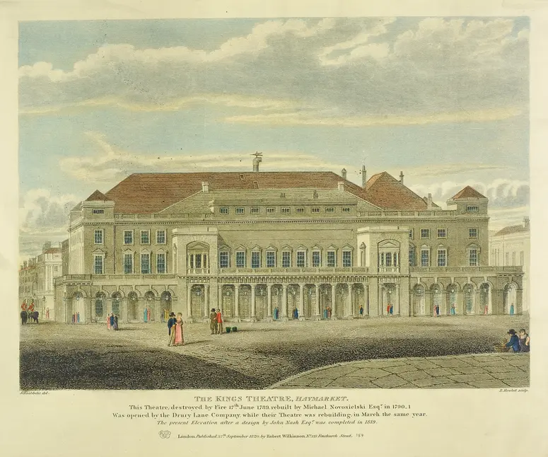 London, Her Majesty's Theatre, Haymarket, Weiterer Titel: London, Queen's Theatre, Haymarket, Weiterer Titel: London, King's Theatre, Haymarket, Weiterer Titel: London, His Majesty's Theatre, Haymarket, Weiterer Titel: London, Italian Opera House, Haymarket, Titel in Vorlageform: The Kings Theatre, Haymarket, Titel der Serie: Londina Illustrata