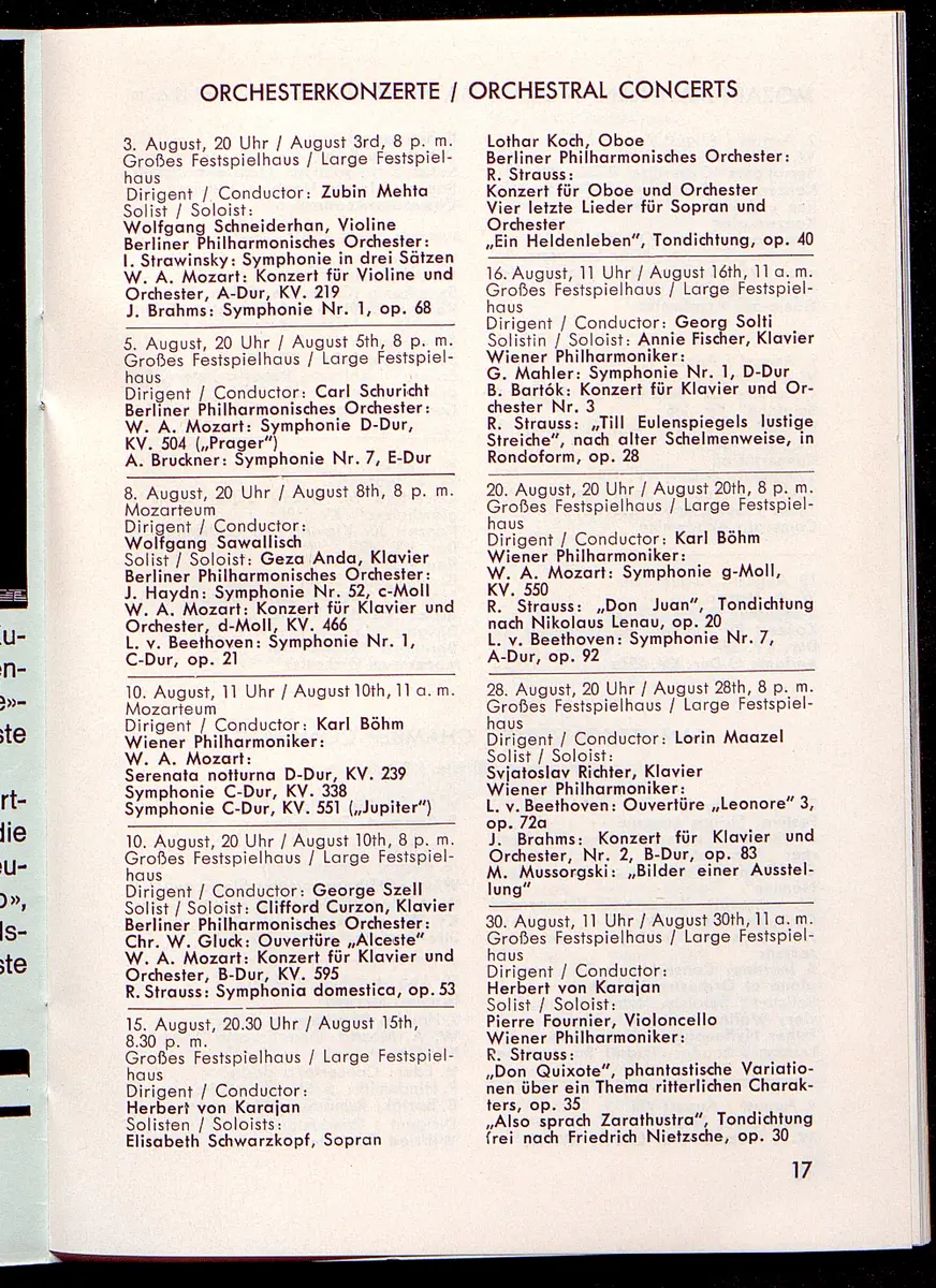 Salzburger Festspiele 1964, Titel in Vorlageform: Salzburgo Festival 1964, Verweis auf Stücktitel: Cosi fan tutte, Verweis auf Stücktitel: Figaros Hochzeit, Verweis auf Stücktitel: Lucio Silla, Verweis auf Stücktitel: Die Zauberflöte, Verweis auf Stücktitel: Ariadne auf Naxos, Verweis auf Stücktitel: Elektra, Verweis auf Stücktitel: Der Rosenkavalier, Verweis auf Stücktitel: Macbeth, Verweis auf Stücktitel: Jedermann, Verweis auf Stücktitel: Faust, Verweis auf Stücktitel: Die lustigen Weiber von Windsor