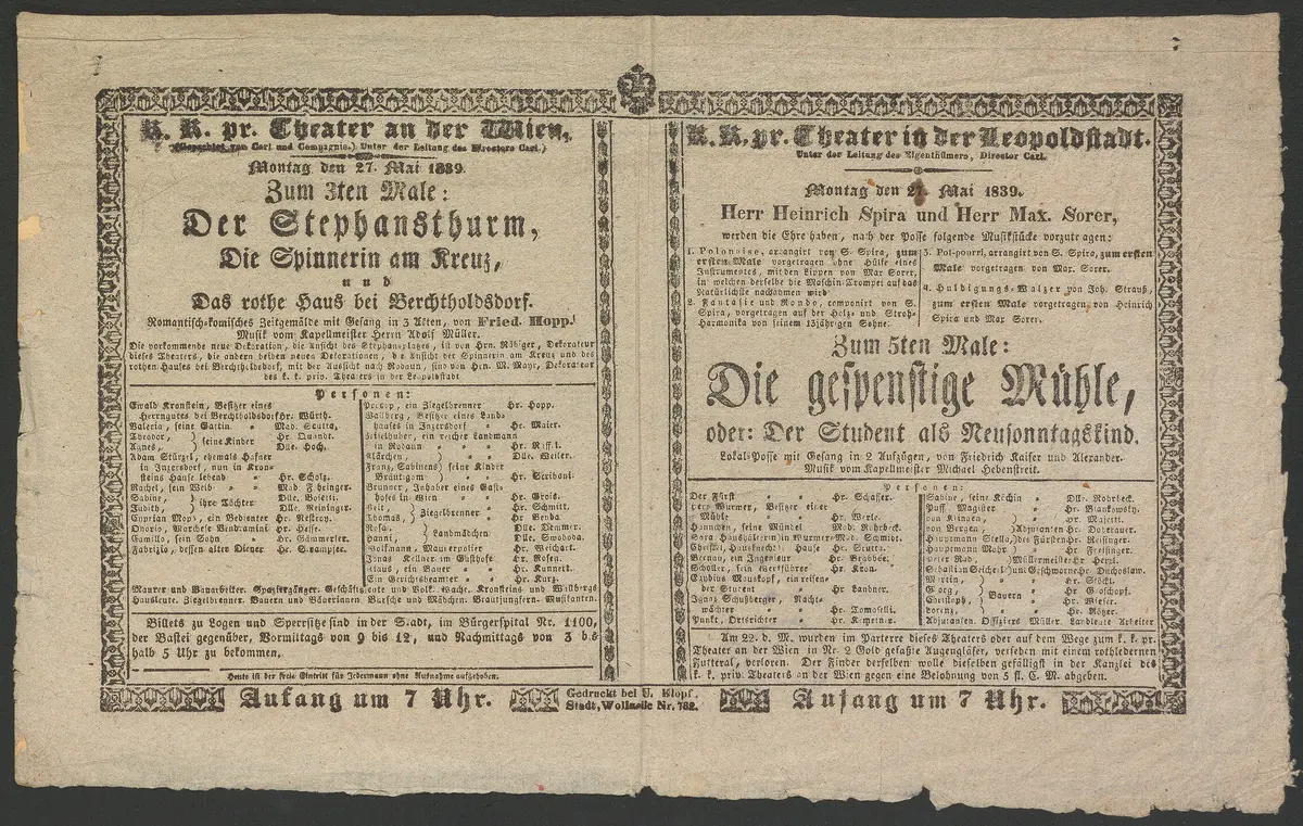 Der Stephansthurm, Die Spinnerin am Kreuz und Das rothe Haus bei Berchtholdsdorf, Der Stephansturm, die Spinnerin am Kreuz, und Das rote Haus bei Perchtoldsdorf, Die gespenstige Mühle, oder Der Student als Neusonntagskind