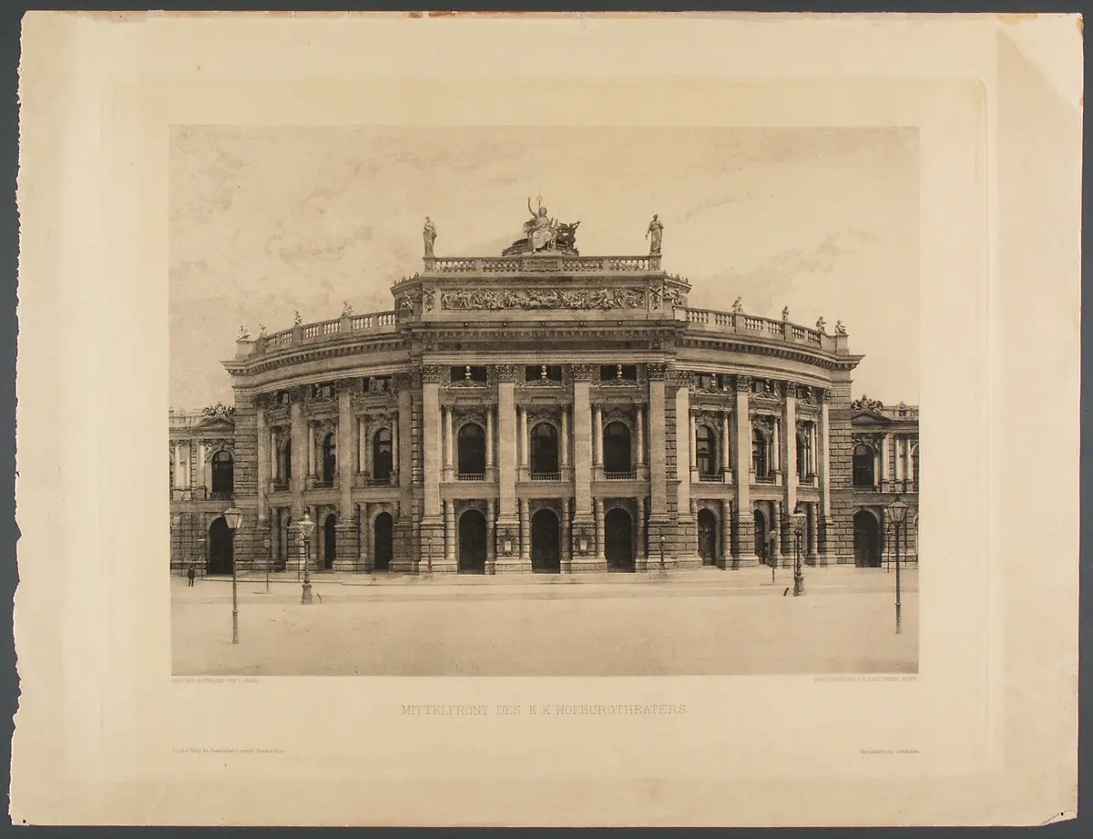 Wien, Burgtheater, Titel in Vorlageform: Mittelfront des k.k. Hofburgtheaters