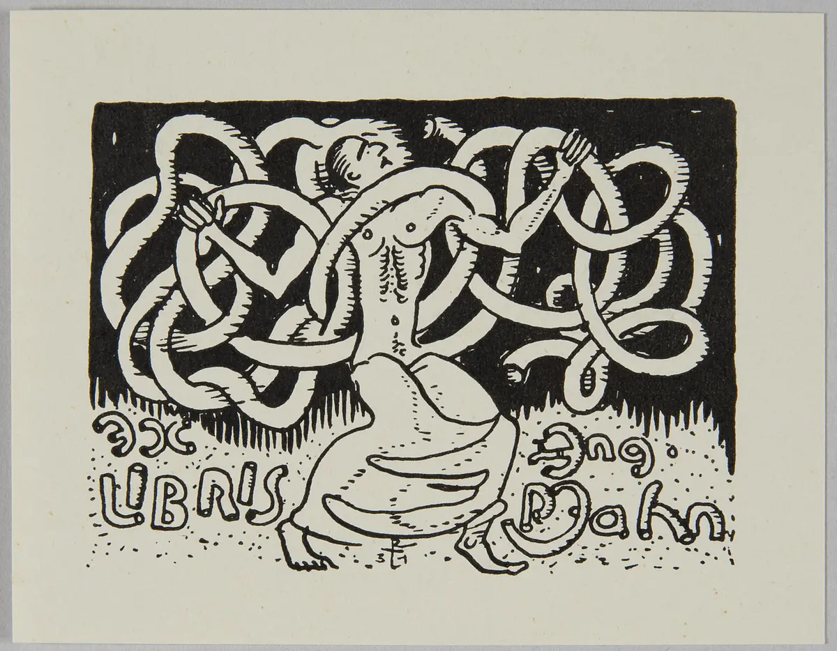 Exlibris Paul Jahn, Titel in Vorlageform: Exlibris Ing. P. Jahn, Alternativtitel: Scherzexlibris für Silvester 1931