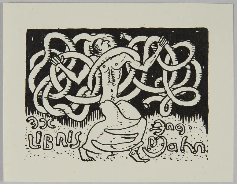 Exlibris Paul Jahn, Titel in Vorlageform: Exlibris Ing. P. Jahn, Alternativtitel: Scherzexlibris für Silvester 1931