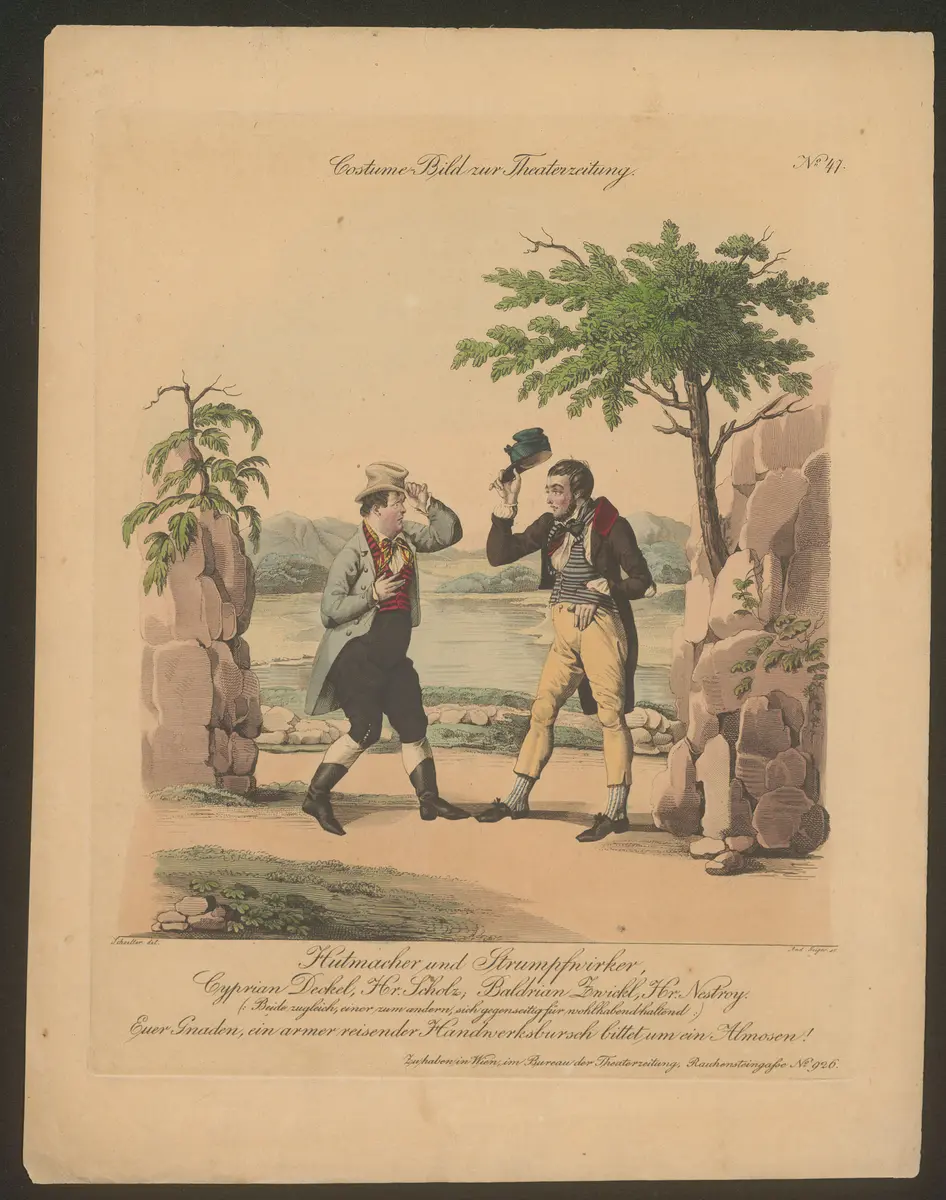 Hutmacher und Strumpfwirker, Titel der Serie: Costume-Bild, Name der Zeitschrift: Wiener Theaterzeitung