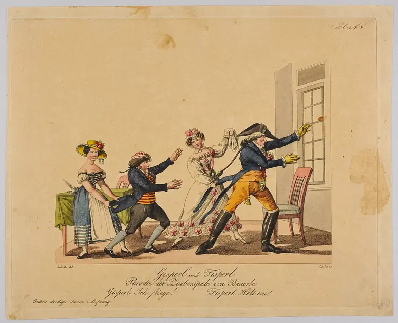 Gisperl und Fisperl, Titel der Serie: Gallerie drolliger Scenen, Name der Zeitschrift: Wiener Theaterzeitung
