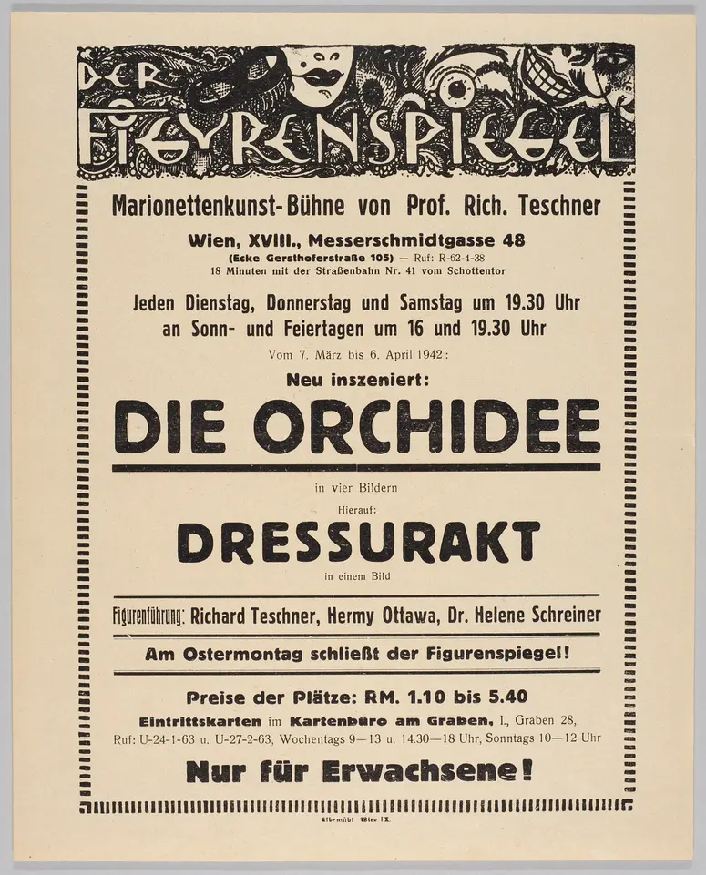 Der Figurenspiegel, Verweis auf Stücktitel: Die Orchidee, Verweis auf Stücktitel: Dressurakt / Chinesischer Dressurakt
