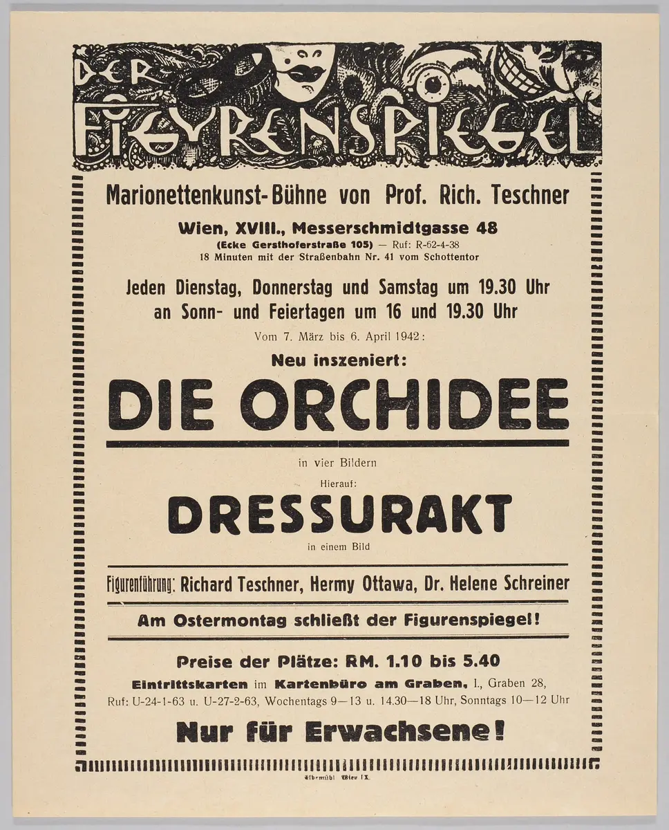 Der Figurenspiegel, Verweis auf Stücktitel: Die Orchidee, Verweis auf Stücktitel: Dressurakt / Chinesischer Dressurakt