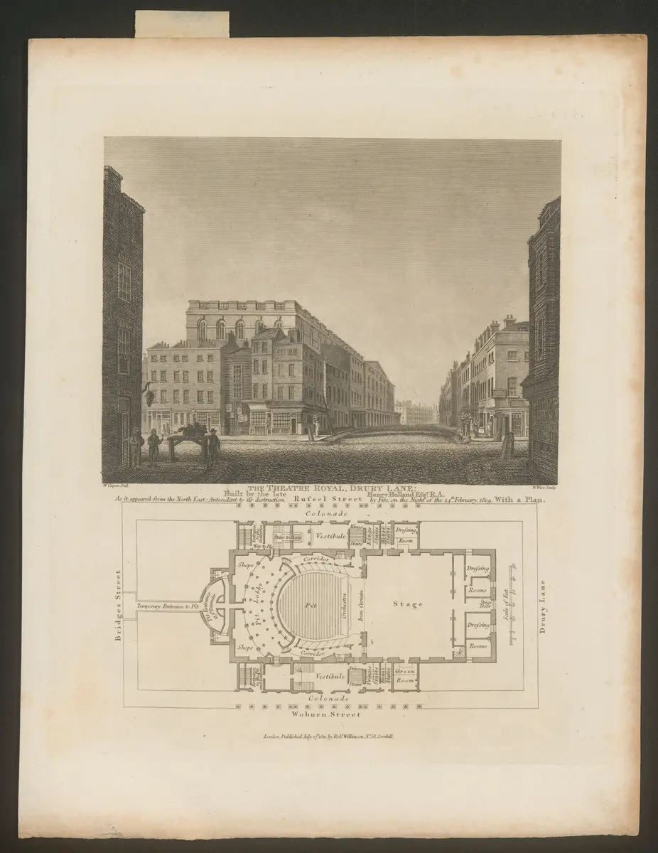 London, Drury Lane, Alternativtitel: London, Theatre Royal, Drury Lane, Titel in Vorlageform: The Theatre Royal, Drury Lane: Built by the late Henry Holland Esq. R.A., Titel der Serie: Londina Illustrata