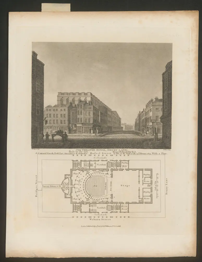 London, Drury Lane, Alternativtitel: London, Theatre Royal, Drury Lane, Titel in Vorlageform: The Theatre Royal, Drury Lane: Built by the late Henry Holland Esq. R.A., Titel der Serie: Londina Illustrata