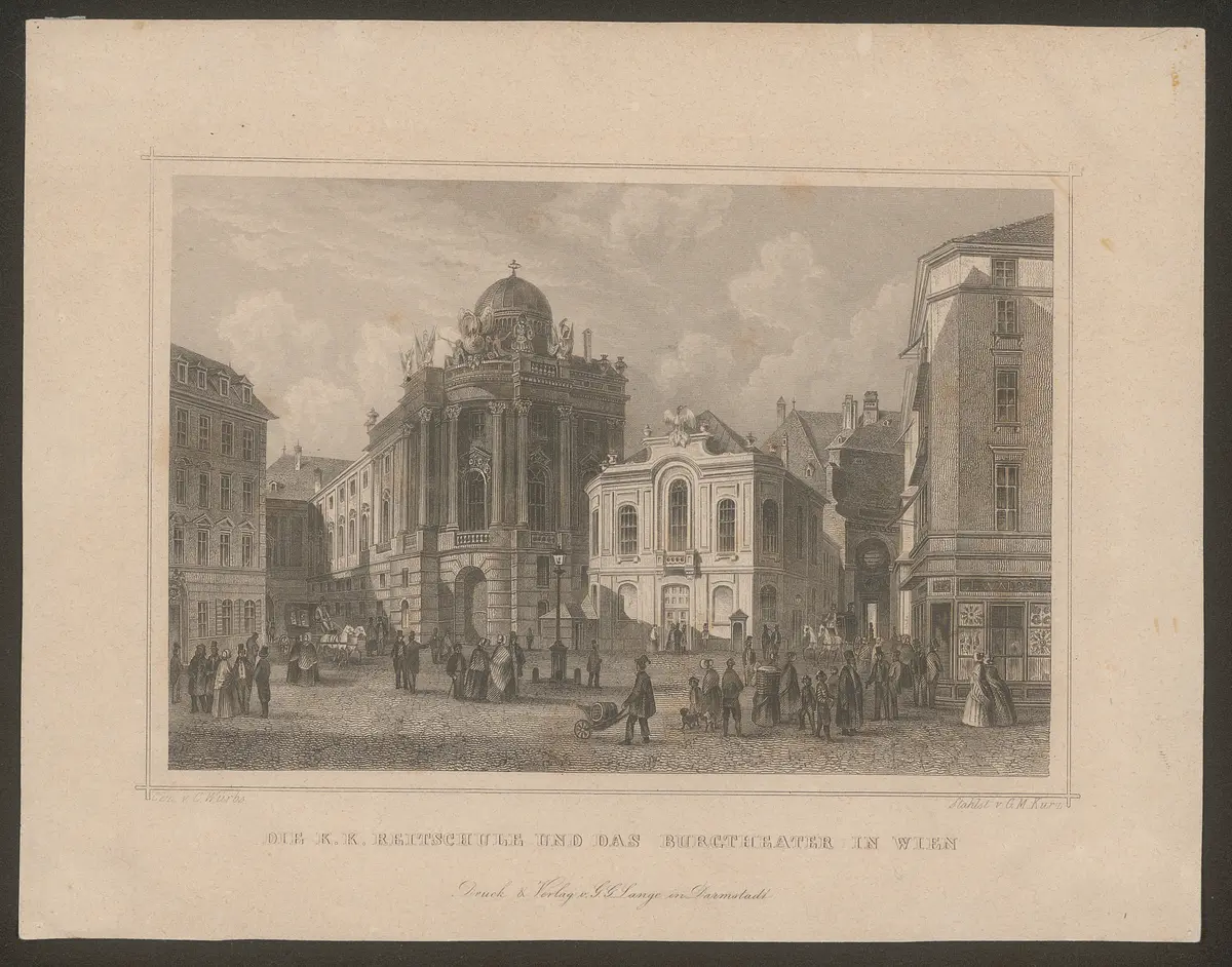 Wien, Altes Burgtheater, Titel in Vorlageform: Die k.k.Reitschule und das Burgtheater in Wien
