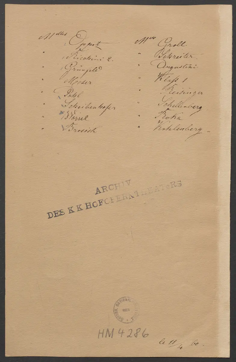 Die Nymphe, Titel der Serie: Figurinen des k.k. Hofoperntheaters