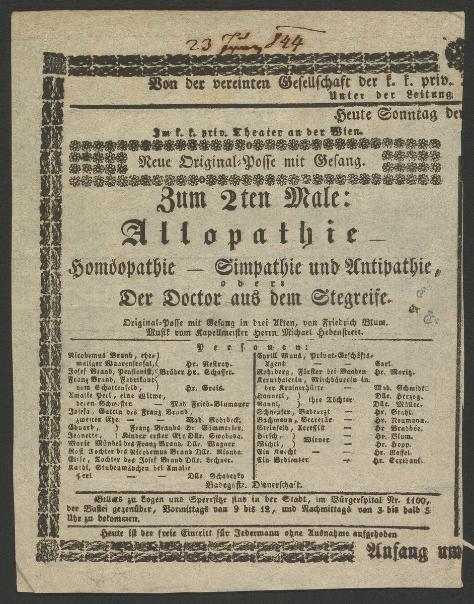 Allopathie - Homöopathie - Simpathie und Antipathie, oder Der Doctor aus dem Stegreife