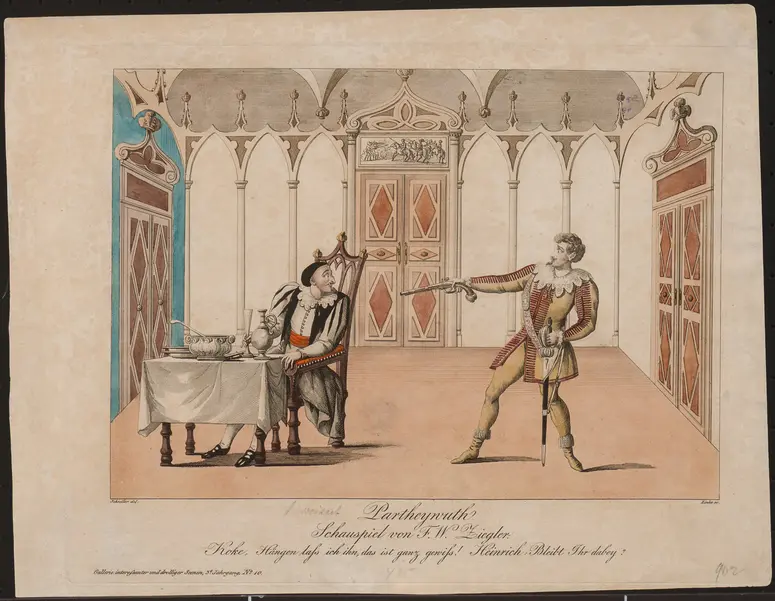 Partheywuth, Alternativtitel: Parteiwut, Titel der Serie: Gallerie interessanter und drolliger Scenen, Name der Zeitschrift: Wiener Theaterzeitung