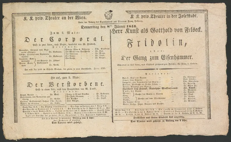 Der Corporal, Der Korporal, Der Verstorbene, Fridolin, oder Der Gang zum Eisenhammer