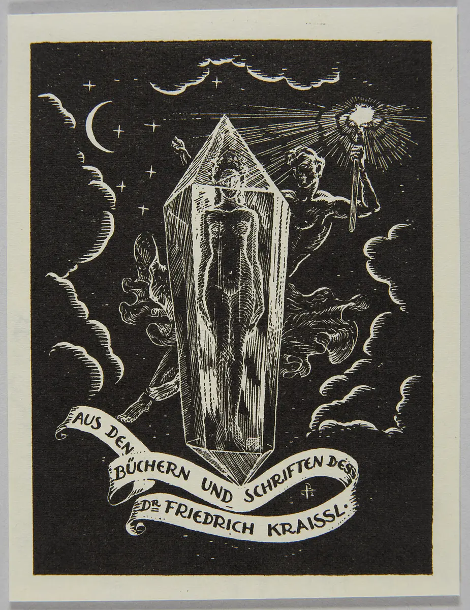 Exlibris Friedrich Kraissl, Alternativtitel: Exlibris Dr. Friedrich Kraissl, Titel in Vorlageform: Aus den Büchern und Schriften des Dr. Friedrich Kraissl