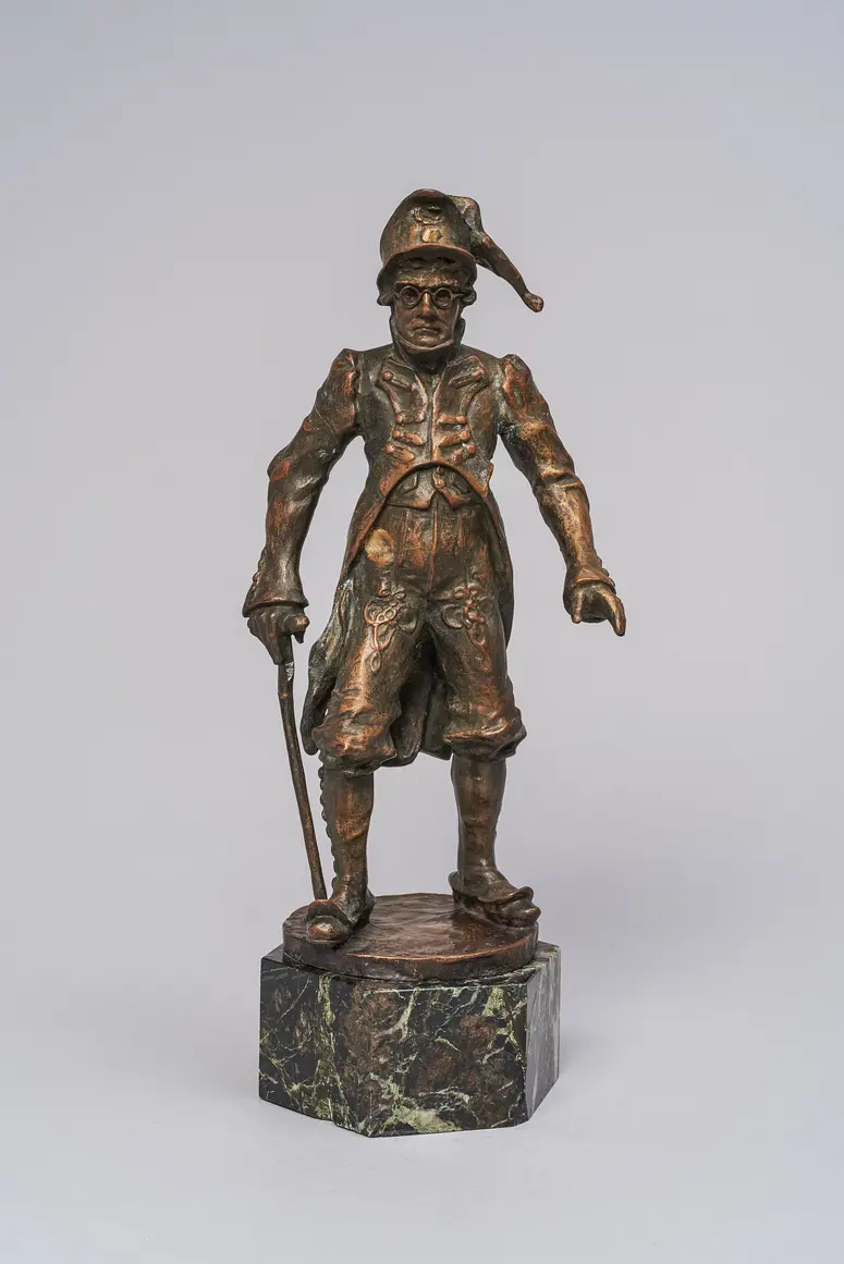 Alexander Girardi in der Rolle des Bruder Straubinger, Verweis auf Stücktitel: Bruder Straubinger