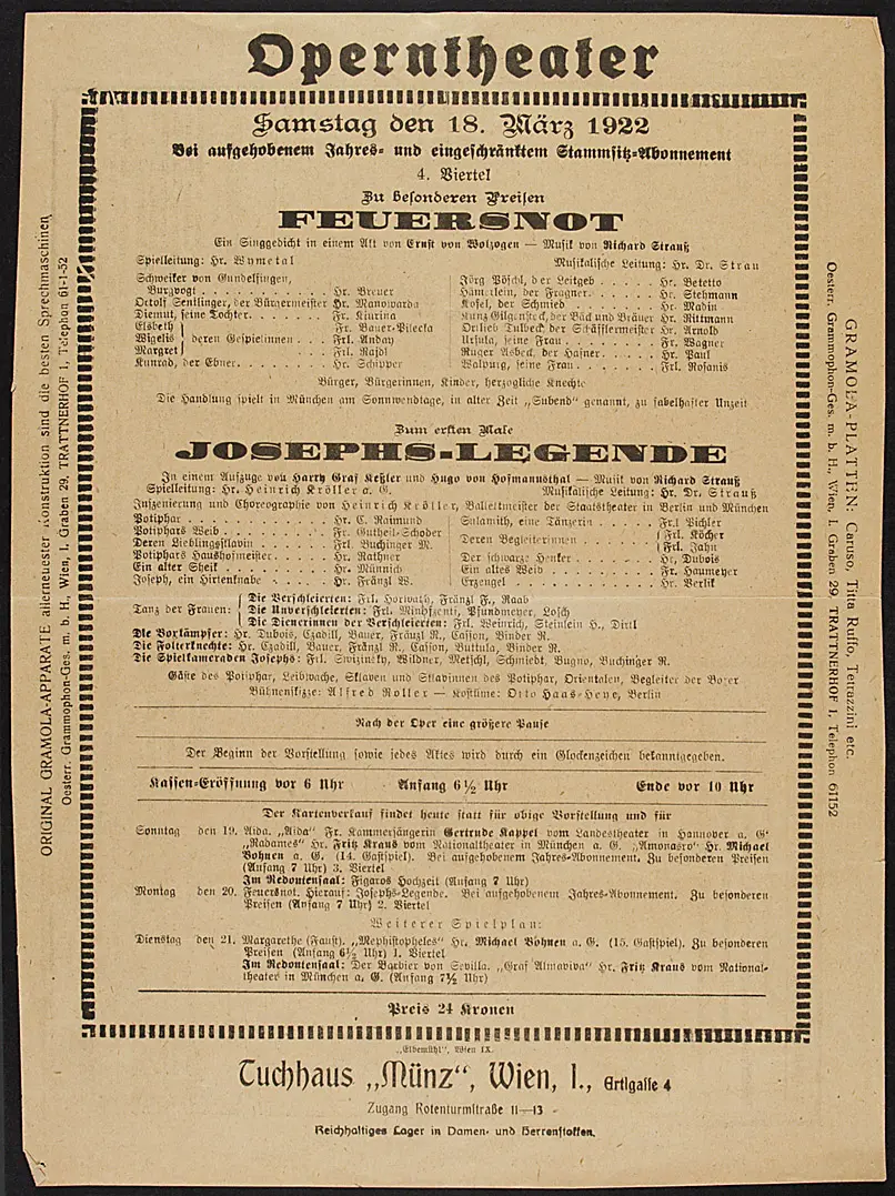 Josephs-Legende, Alternativtitel: Josephslegende, Feuersnot