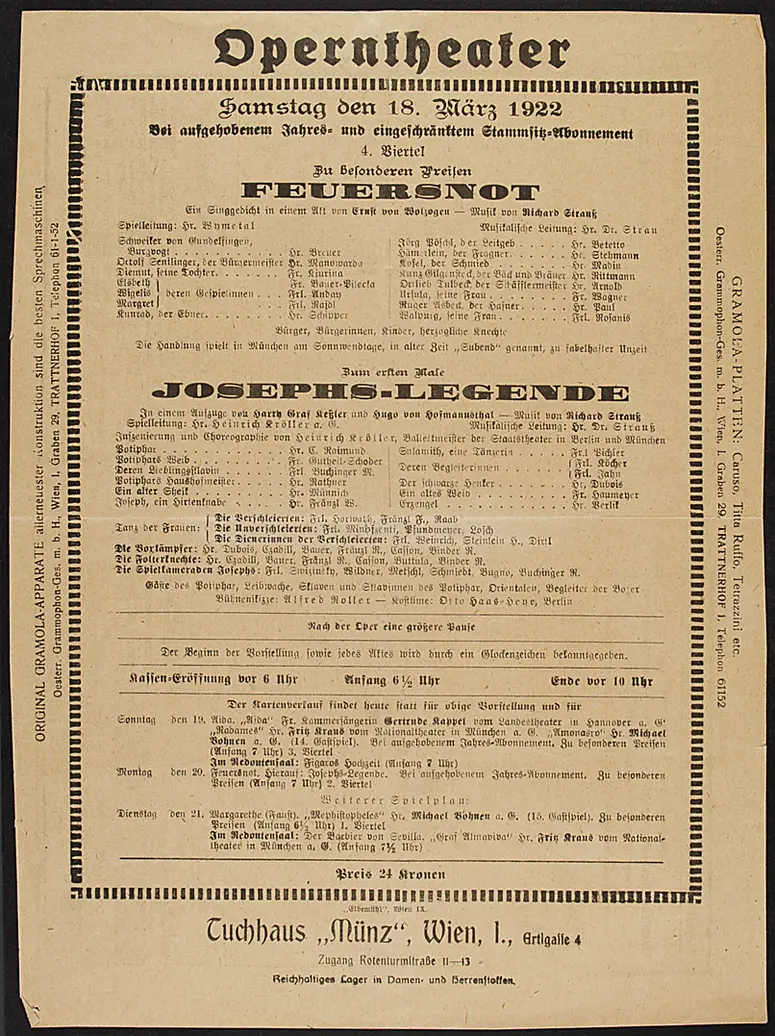 Josephs-Legende, Alternativtitel: Josephslegende, Feuersnot