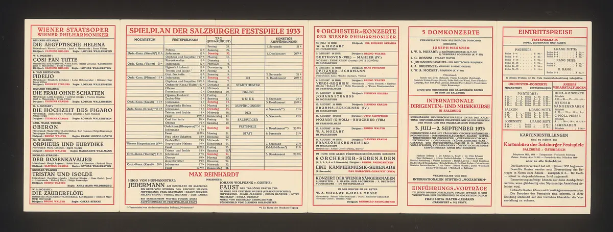 Salzburger Festspiele 1933, Verweis auf Stücktitel: Die ägyptische Helena, Verweis auf Stücktitel: Cosi fan tutte, Verweis auf Stücktitel: Fidelio, Verweis auf Stücktitel: Die Frau ohne Schatten, Verweis auf Stücktitel: Die Hochzeit des Figaro, Verweis auf Stücktitel: Oberon, Verweis auf Stücktitel: Orpheus und Eurydike, Verweis auf Stücktitel: Der Rosenkavalier, Verweis auf Stücktitel: Tristan und Isolde, Verweis auf Stücktitel: Zauberflöte, Verweis auf Stücktitel: Jedermann, Verweis auf Stücktitel: Faust