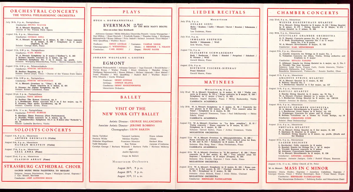 Salzburger Festspiele 1956, Titel in Vorlageform: Salzburg Festival 1956, Verweis auf Stücktitel: Cosi fan tutte, Verweis auf Stücktitel: Don Giovanni, Verweis auf Stücktitel: Entführung aus dem Serail, Figaros Hochzeit, Verweis auf Stücktitel: Idomeneo, Verweis auf Stücktitel: Zauberflöte, Verweis auf Stücktitel: Jedermann, Verweis auf Stücktitel: Egmont