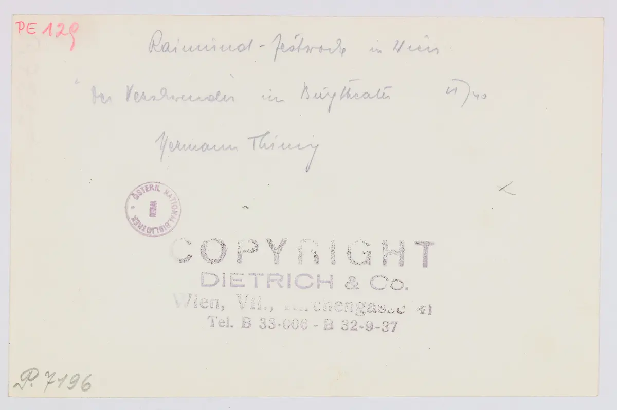 Maria Reining, Verweis auf Stücktitel: Der Bettler Namenlos