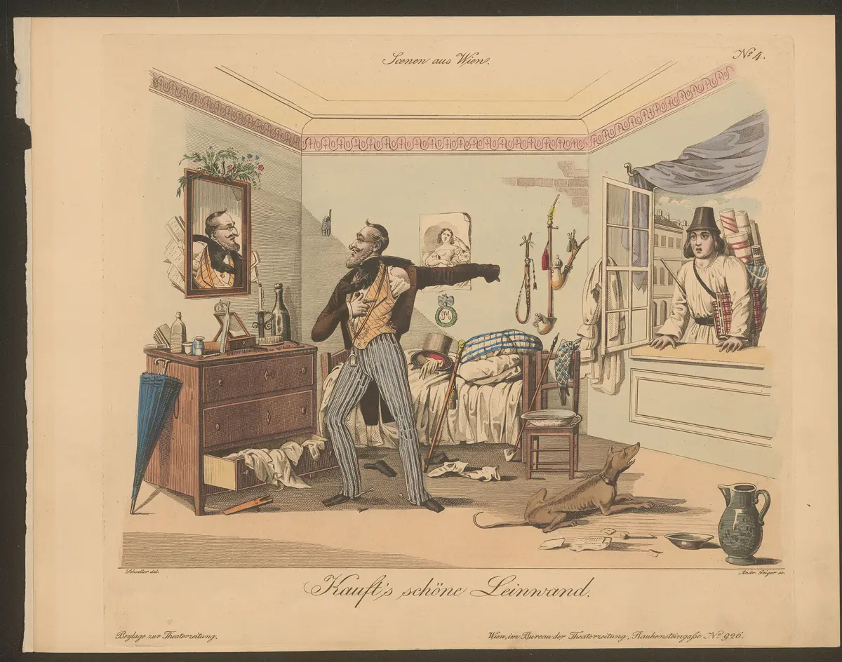 Kauft's schöne Leinwand., Titel der Serie: Wiener Scene, Name der Zeitschrift: Wiener Theaterzeitung