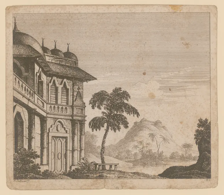 Bathmendi, Titel der Serie: Theaterdecorationen nach den Originalskitzen des k.k. Hoftheatermahlers Joseph Platzer radirt und verlegt von Norbert Bittner