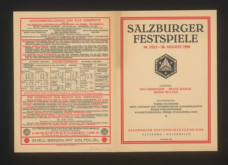 Salzburger Festspiele 1928, Verweis auf Stücktitel: Fidelio, Verweis auf Stücktitel: Die Zauberflöte, Verweis auf Stücktitel: Cosi fan tutte, Verweis auf Stücktitel: Die Räuber, Verweis auf Stücktitel: Iphigenie auf Tauris, Verweis auf Stücktitel: Jedermann, Verweis auf Stücktitel: Das Perchtenspiel