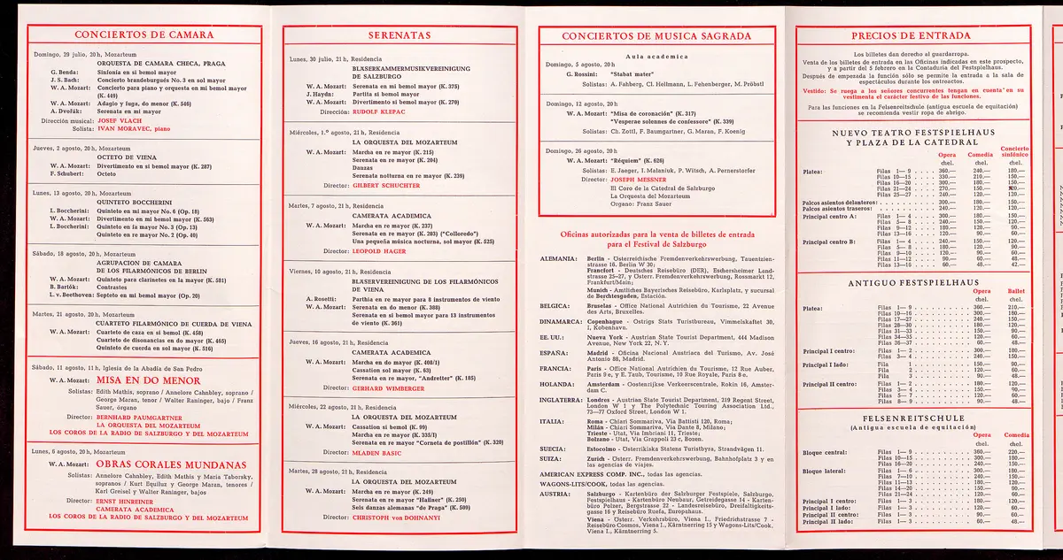 Salzburger Festspiele 1962, Titel in Vorlageform: Salzburgo Festival 1962, Verweis auf Stücktitel: Iphigenie in Aulis, Verweis auf Stücktitel: Cosi fan tutte, Verweis auf Stücktitel: Die Entführung aus dem Serail, Verweis auf Stücktitel: Figaros Hochzeit, Verweis auf Stücktitel: Idomeneo, Verweis auf Stücktitel: Der Troubadour, Verweis auf Stücktitel: Jedermann, Verweis auf Stücktitel: Faust, Verweis auf Stücktitel: Lumpazivagabundus, Verweis auf Stücktitel: Der Bauer als Millionär