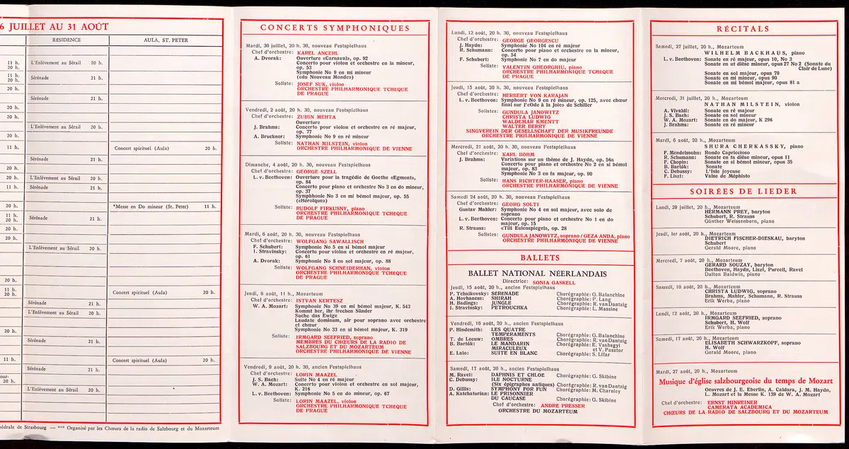 Salzburger Festspiele 1963, Titel in Vorlageform: Salzbourg Festival 1963, Verweis auf Stücktitel: Iphigenie in Aulis, Verweis auf Stücktitel: Cosi fan tutte, Verweis auf Stücktitel: Die Entführung aus dem Serail, Verweis auf Stücktitel: Figaros Hochzeit, Verweis auf Stücktitel: Die Zauberflöte, Verweis auf Stücktitel: Der Rosenkavalier, Verweis auf Stücktitel: Der Troubadour, Verweis auf Stücktitel: Jedermann, Verweis auf Stücktitel: Faust