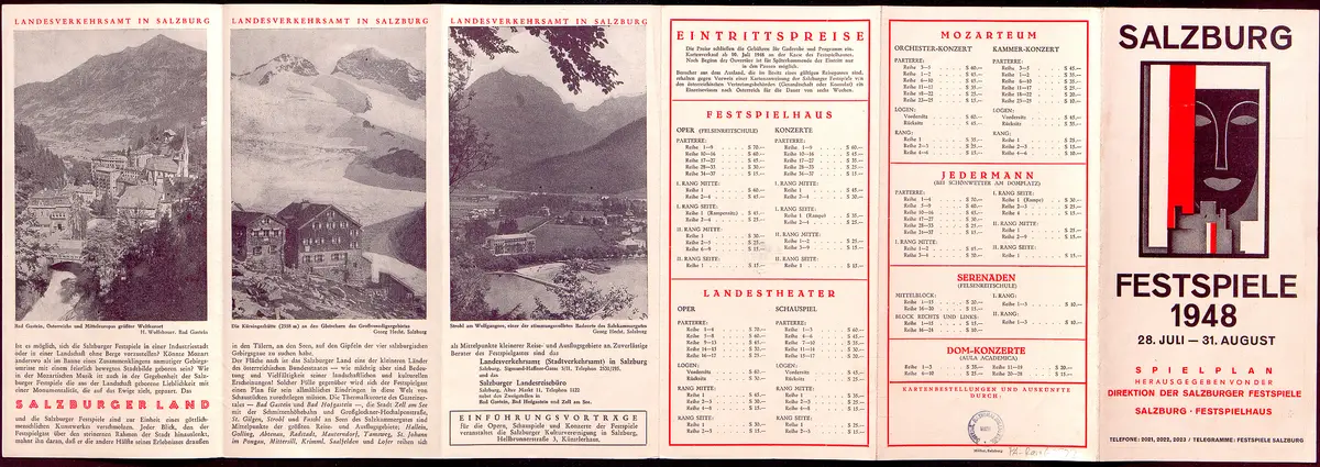 Salzburger Festspiele 1948, Verweis auf Stücktitel: Fidelio, Verweis auf Stücktitel: Orpheus und Eurydike, Verweis auf Stücktitel: Le vin herbé (Der Zaubertrank), Verweis auf Stücktitel: Figaros Hochzeit, Verweis auf Stücktitel: Entführung aus dem Serail, Verweis auf Stücktitel: Jedermann, Verweis auf Stücktitel: Des Meeres und der Liebe Wellen