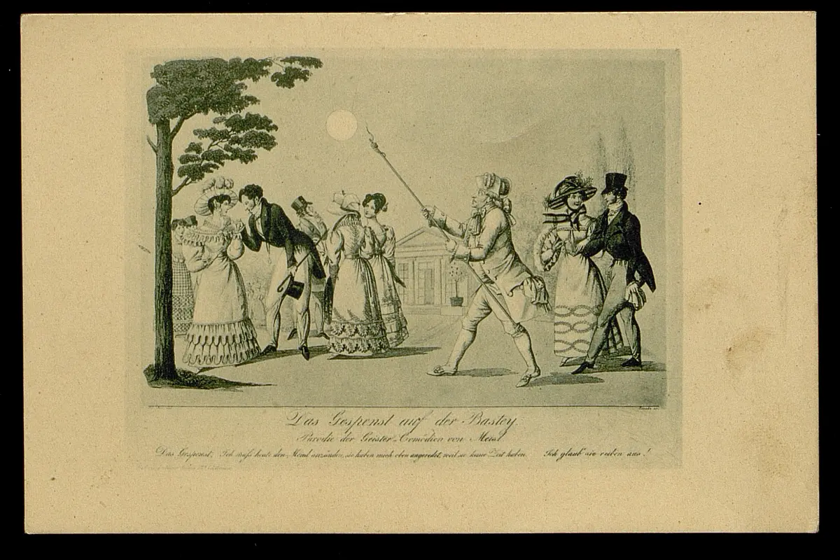 Das Gespenst auf der Bastey, Titel der Serie: Gallerie drolliger Scenen, Name der Zeitschrift: Wiener Theaterzeitung