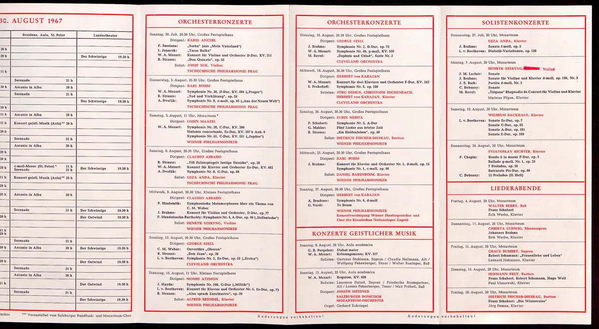 Salzburger Festspiele 1967, Verweis auf Stücktitel: Carmen, Verweis auf Stücktitel: Ascanio in Alba, Verweis auf Stücktitel: Die Entführung aus dem Serail, Verweis auf Stücktitel: Figaros Hochzeit, Verweis auf Stücktitel: Die Zauberflöte, Verweis auf Stücktitel: Boris Godunow, Verweis auf Stücktitel: Jedermann, Verweis auf Stücktitel: Der Schwierige, Verweis auf Stücktitel: Ein Sommernachtstraum