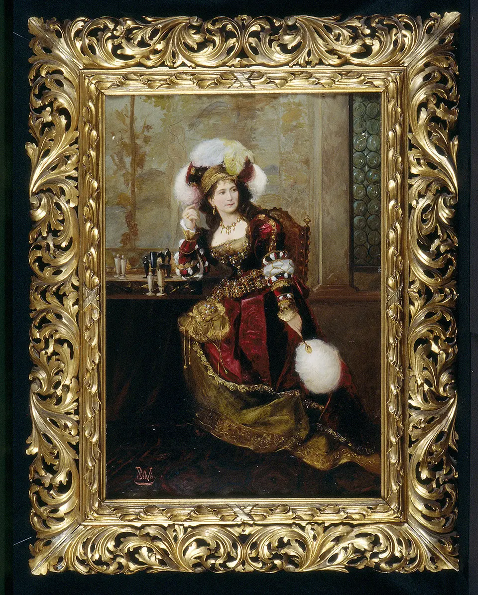 Charlotte Wolter als Adelheid, Verweis auf Stücktitel: Götz von Berlichingen