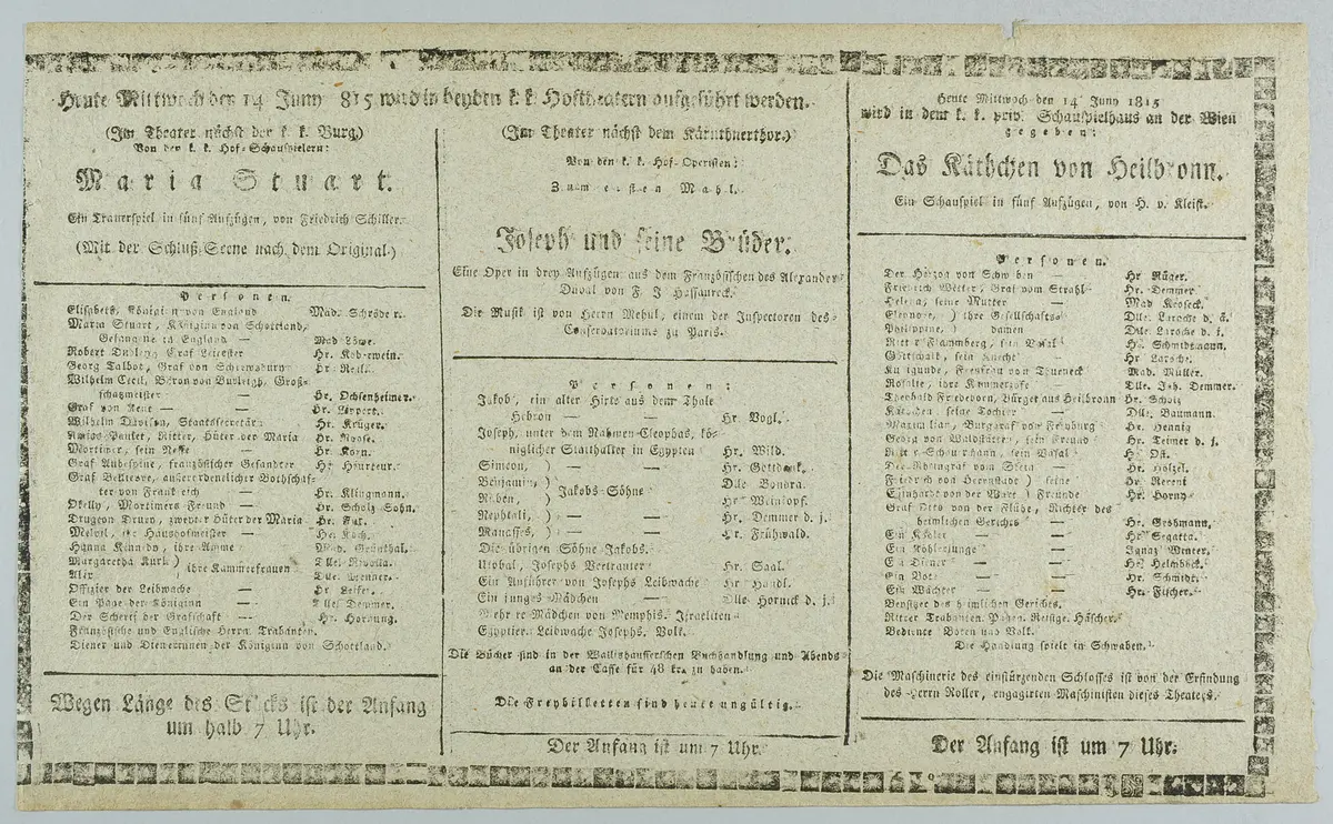 Maria Stuart, Joseph und seine Brüder, Käthchen von Heilbronn