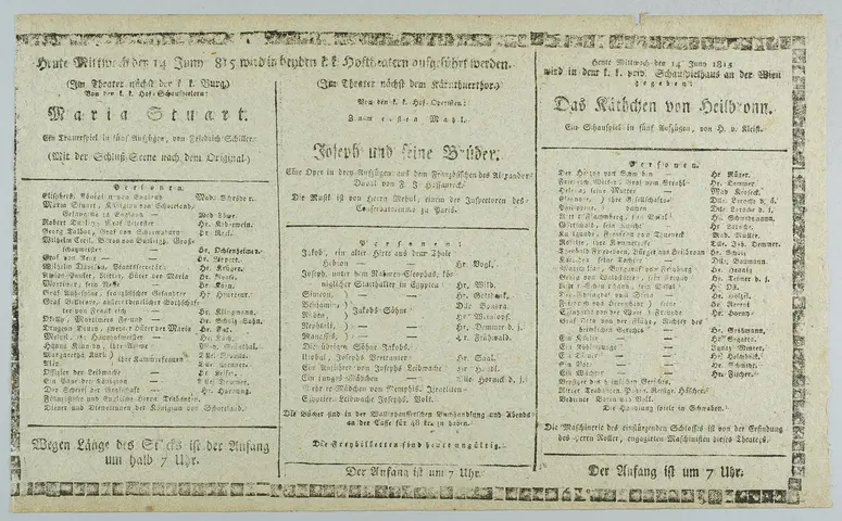 Maria Stuart, Joseph und seine Brüder, Käthchen von Heilbronn