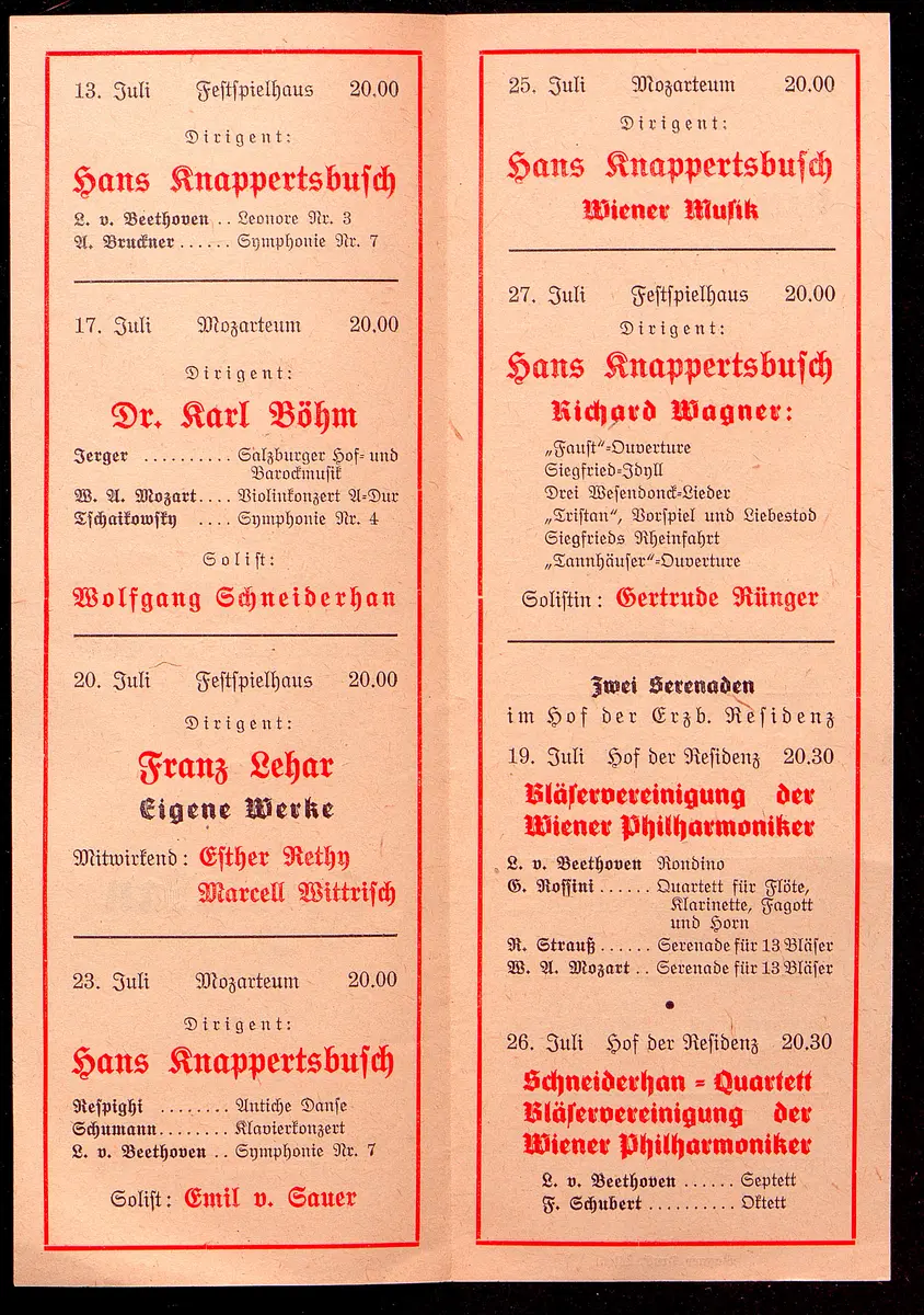 Salzburger Festspiele 1940, Titel in Vorlageform: Konzertzyklus der Wiener Philharmoniker