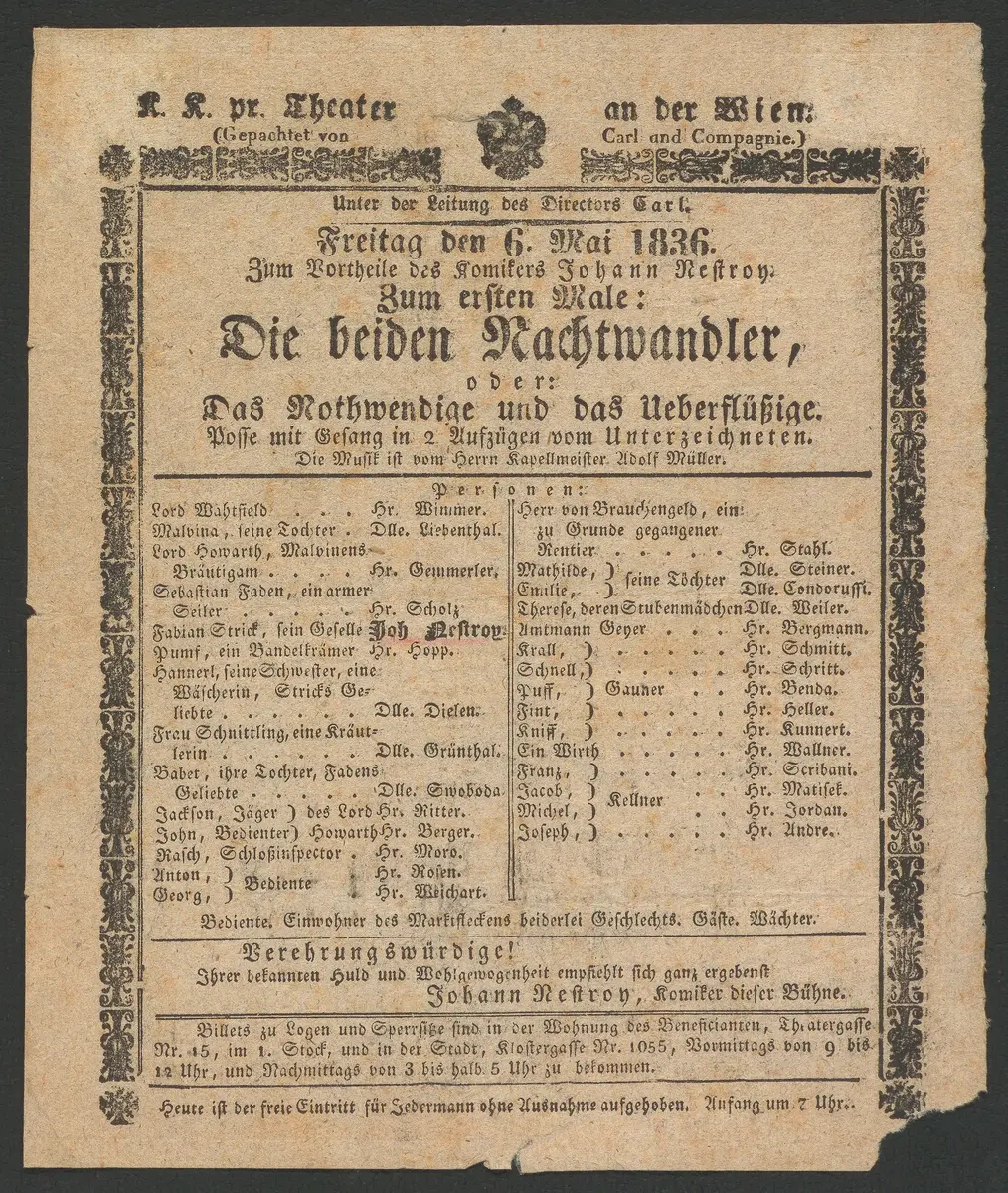 Die beiden Nachtwandler, oder Das Nothwendige und das Überflüßige, Alternativtitel: Die beiden Nachtwandler, oder Das Notwendige und das Überflüssige