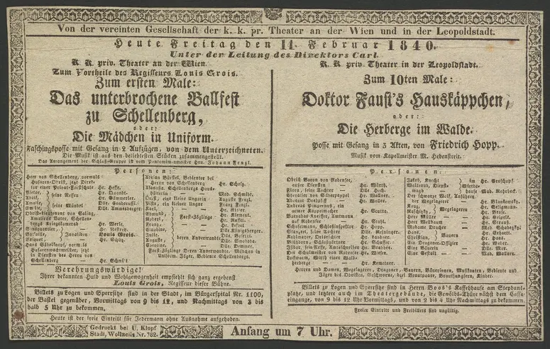 Das unterbrochene Ballfest zu Schellenberg, oder Die Mädchen in Uniform, Doktor Faust's Hauskäppchen, oder Die Herberge im Walde