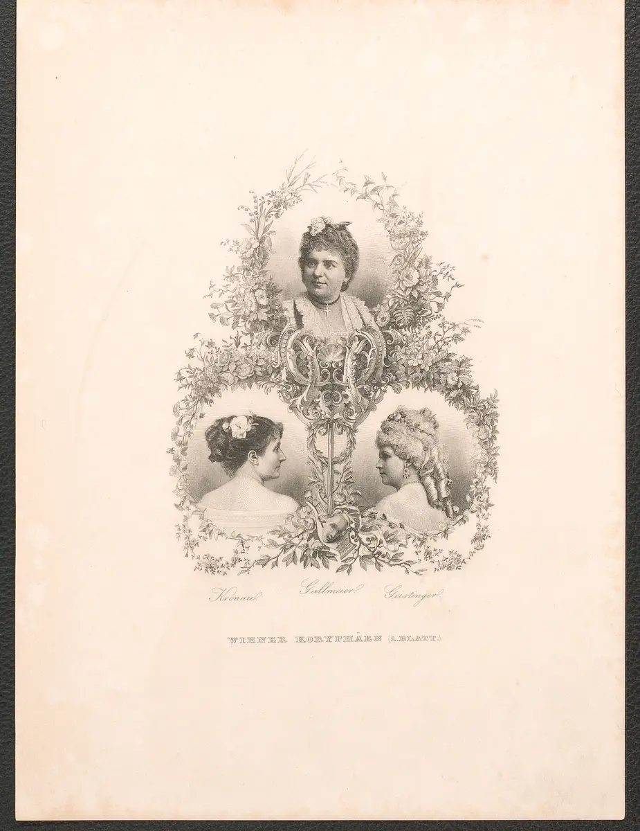 Friedrike Kronau, Josefine Gallmeyer und Marie Geistinger, Titel in Vorlageform: Wiener Koryphäen