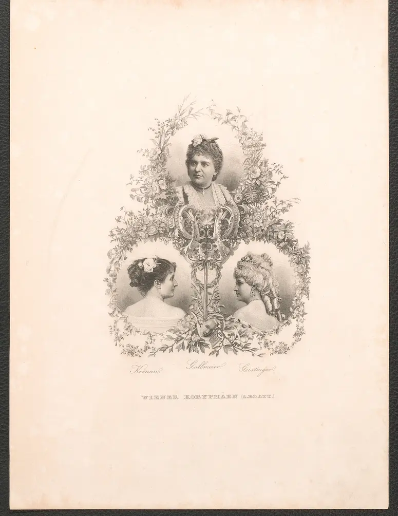 Friedrike Kronau, Josefine Gallmeyer und Marie Geistinger, Titel in Vorlageform: Wiener Koryphäen