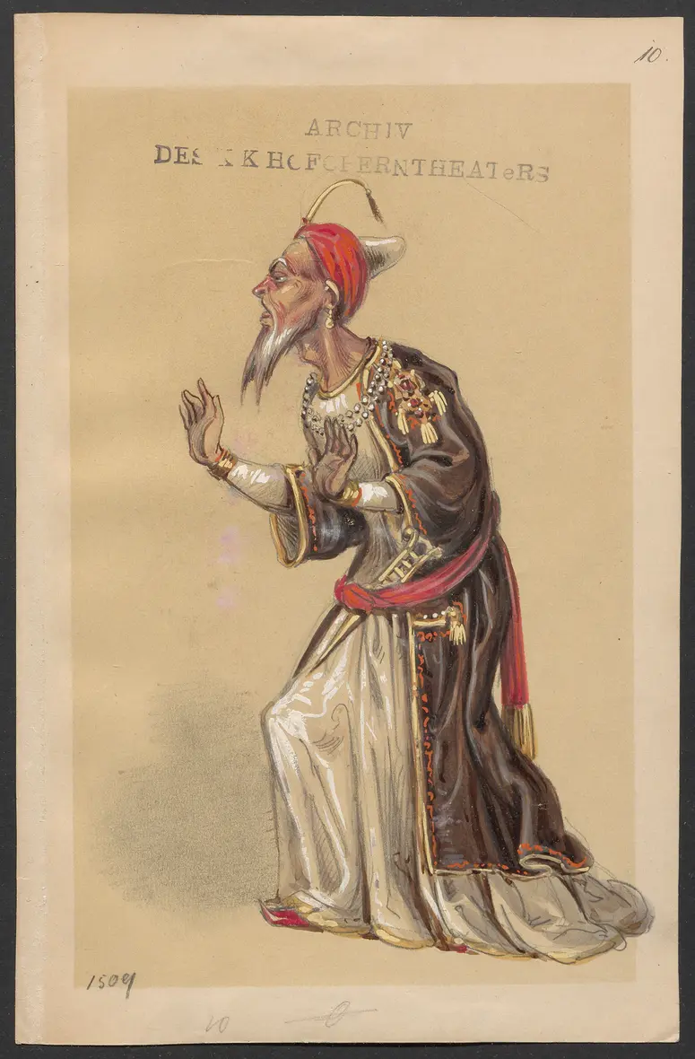 Brahma und die Bajadere, Alternativtitel: Brama und die Bajadere, Alternativtitel: Die liebende Bayadere, Alternativtitel: Der Gott und die Bayadere, Originaltitel: Le Dieu et la Bayadère, ou la Courtisane amoureuse, Titel der Serie: Figurinen des k.k. Hofoperntheaters