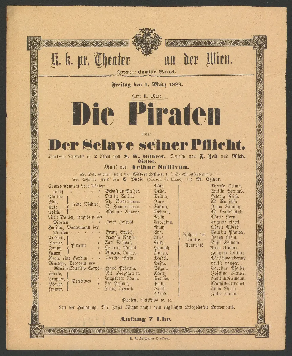 Die Piraten, oder Der Sclave seiner Pflicht, Alternativtitel: Die Piraten, oder Der Sklave seiner Pflicht, Originaltitel: The Pirates of Penzance, or The Slave of Duty