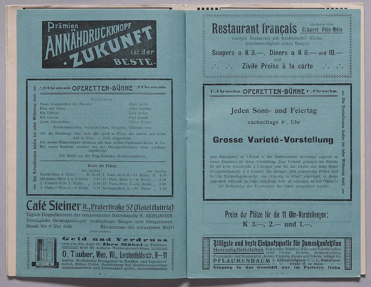Venedig in Wien, Verweis auf Stücktitel: Vielliebchen, Verweis auf Stücktitel: Wiener Mäderln, Verweis auf Stücktitel: Redoute, Verweis auf Stücktitel: Ein Traum, Verweis auf Stücktitel: Der selige Octave