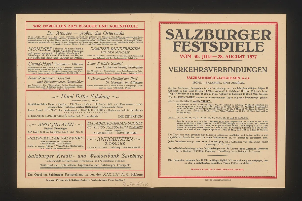 Salzburger Festspiele 1927, Verweis auf Stücktitel: Fidelio, Verweis auf Stücktitel: Don Juan, Verweis auf Stücktitel: Figaros Hochzeit, Verweis auf Stücktitel: Kabale und Liebe, Verweis auf Stücktitel: Sommernachtstraum, Verweis auf Stücktitel: Jedermann
