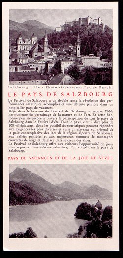 Salzburger Festspiele 1965, Titel in Vorlageform: Salzbourg Festival 1965, Verweis auf Stücktitel: Boris Godunow, Verweis auf Stücktitel: Cosi fan tutte, Verweis auf Stücktitel: Die Entführung aus dem Serail, Verweis auf Stücktitel: Die Gärtnerin aus Liebe, Verweis auf Stücktitel: Ariadne auf Naxos, Verweis auf Stücktitel: Elektra, Verweis auf Stücktitel: Macbeth, Verweis auf Stücktitel: Jedermann, Verweis auf Stücktitel: Faust, Verweis auf Stücktitel: König Ödipus / Ödipus auf Kolonos