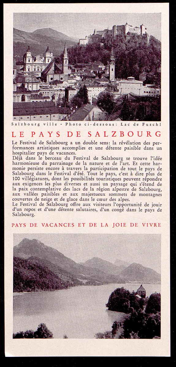 Salzburger Festspiele 1965, Titel in Vorlageform: Salzbourg Festival 1965, Verweis auf Stücktitel: Boris Godunow, Verweis auf Stücktitel: Cosi fan tutte, Verweis auf Stücktitel: Die Entführung aus dem Serail, Verweis auf Stücktitel: Die Gärtnerin aus Liebe, Verweis auf Stücktitel: Ariadne auf Naxos, Verweis auf Stücktitel: Elektra, Verweis auf Stücktitel: Macbeth, Verweis auf Stücktitel: Jedermann, Verweis auf Stücktitel: Faust, Verweis auf Stücktitel: König Ödipus / Ödipus auf Kolonos
