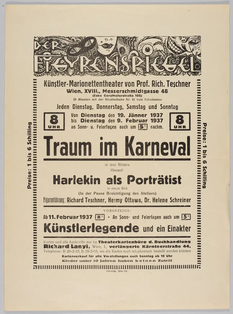 Der Figurenspiegel, Verweis auf Stücktitel: Karneval / Traum im Karneval, Verweis auf Stücktitel: Harlekin als Porträtist